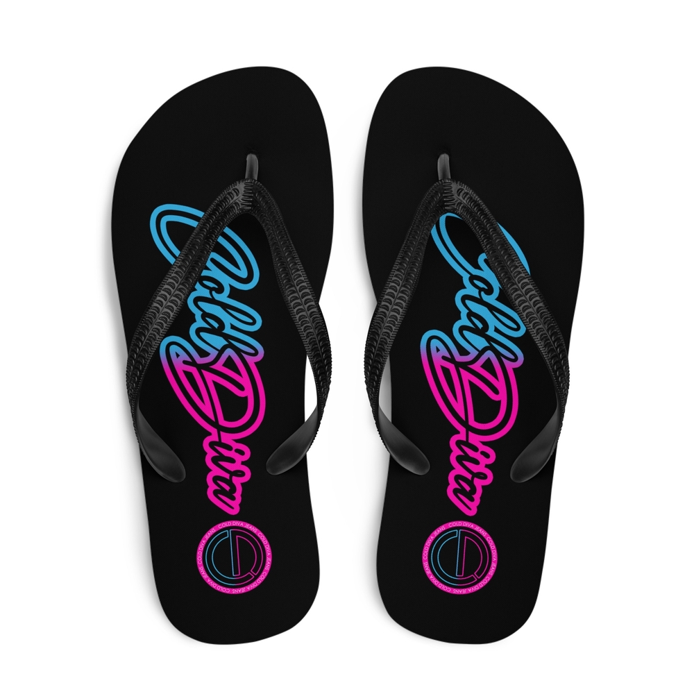 Stylish Black Flip Flops with Pink and Blue Accents